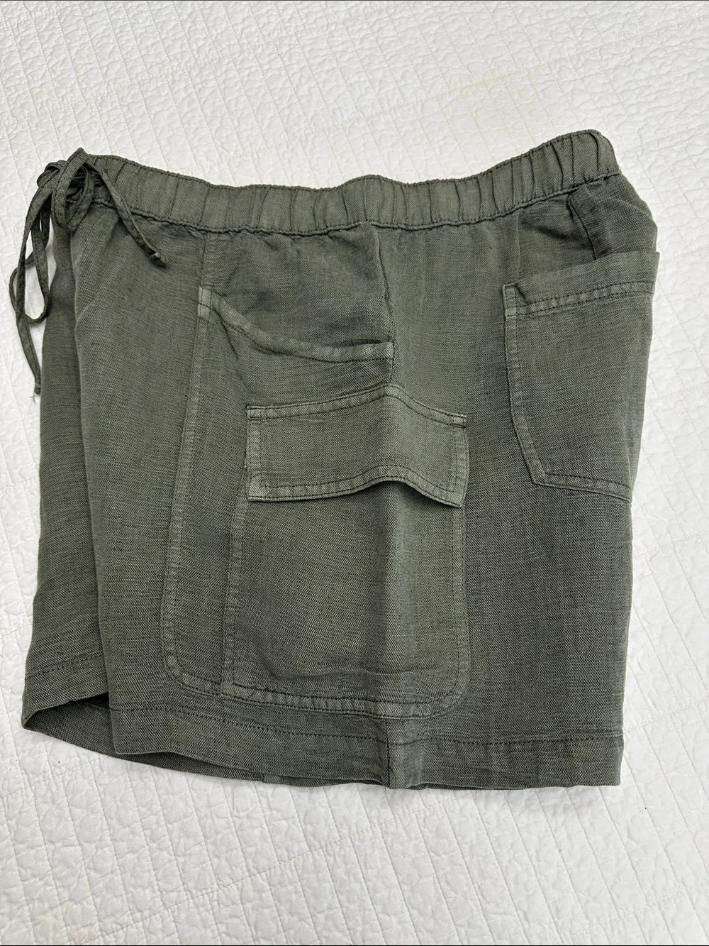 Nicole Miller Medium Linen Blend Olive Green Women's Cargo Drawstring Shorts